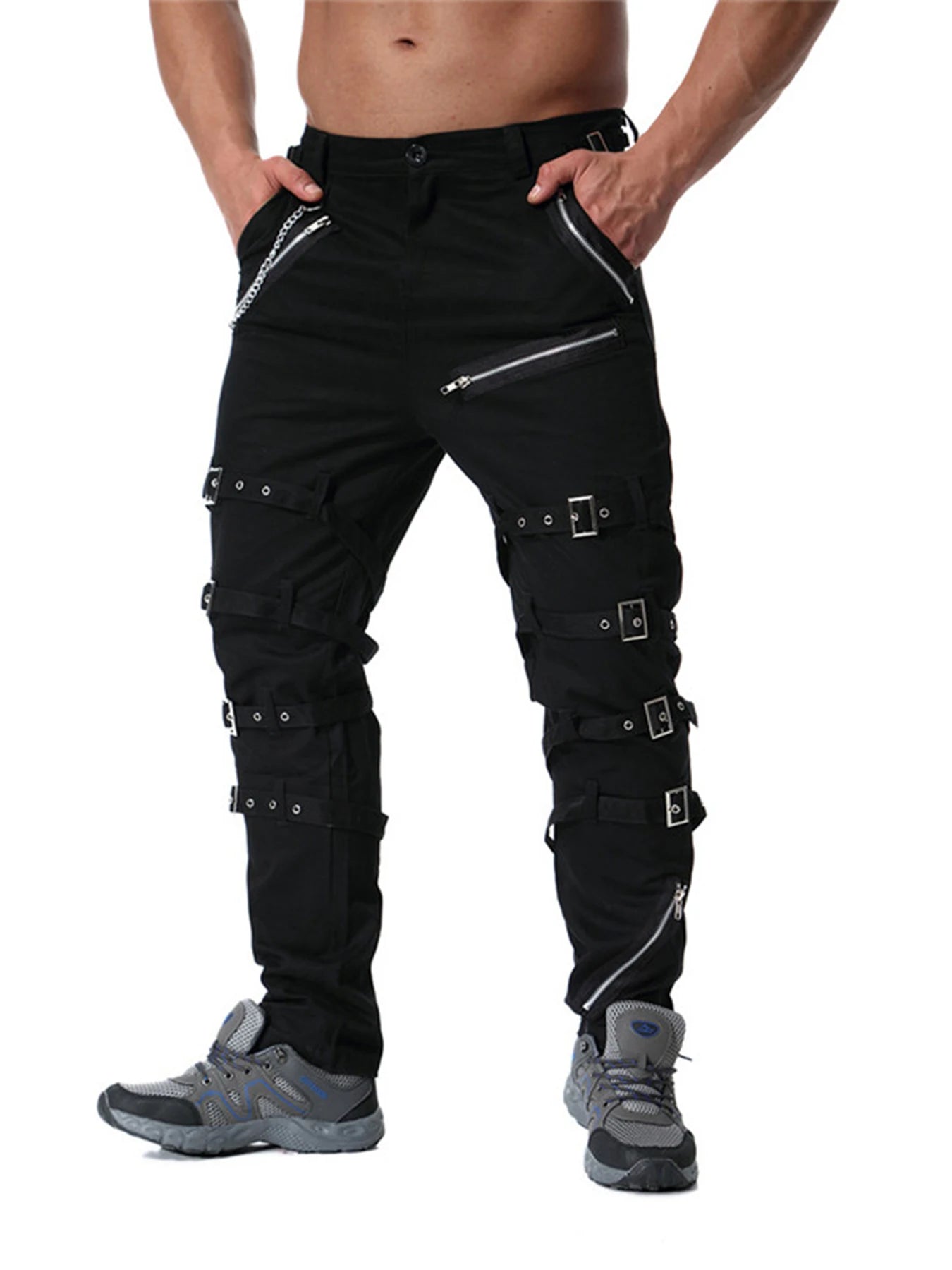 Men`s Steampunk Gothic Hip Hop Techwear Pants with Chain For Cosplay