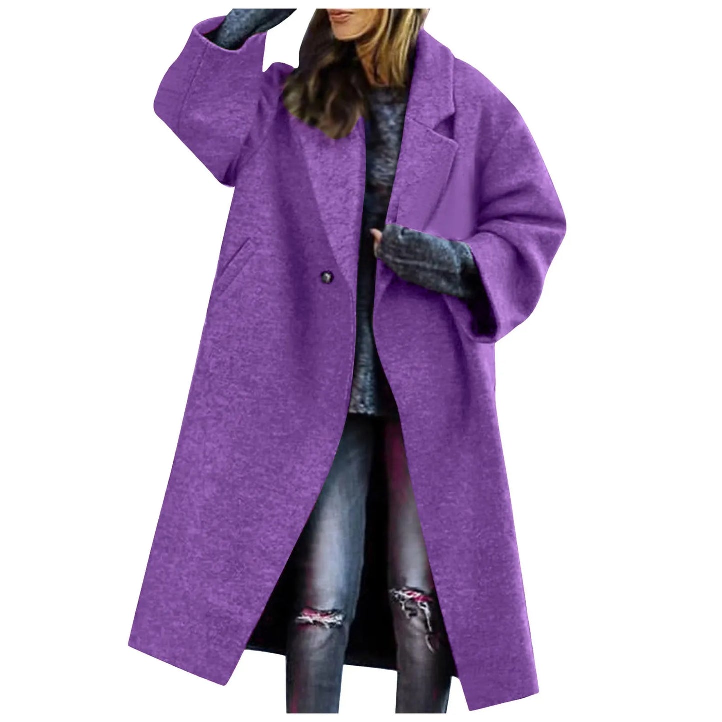Women Cardigan Loose Women's Winter Double Breasted Midi Long Wool Coat Notch Lapel Womens Lightweight Cardigans with Pockets
