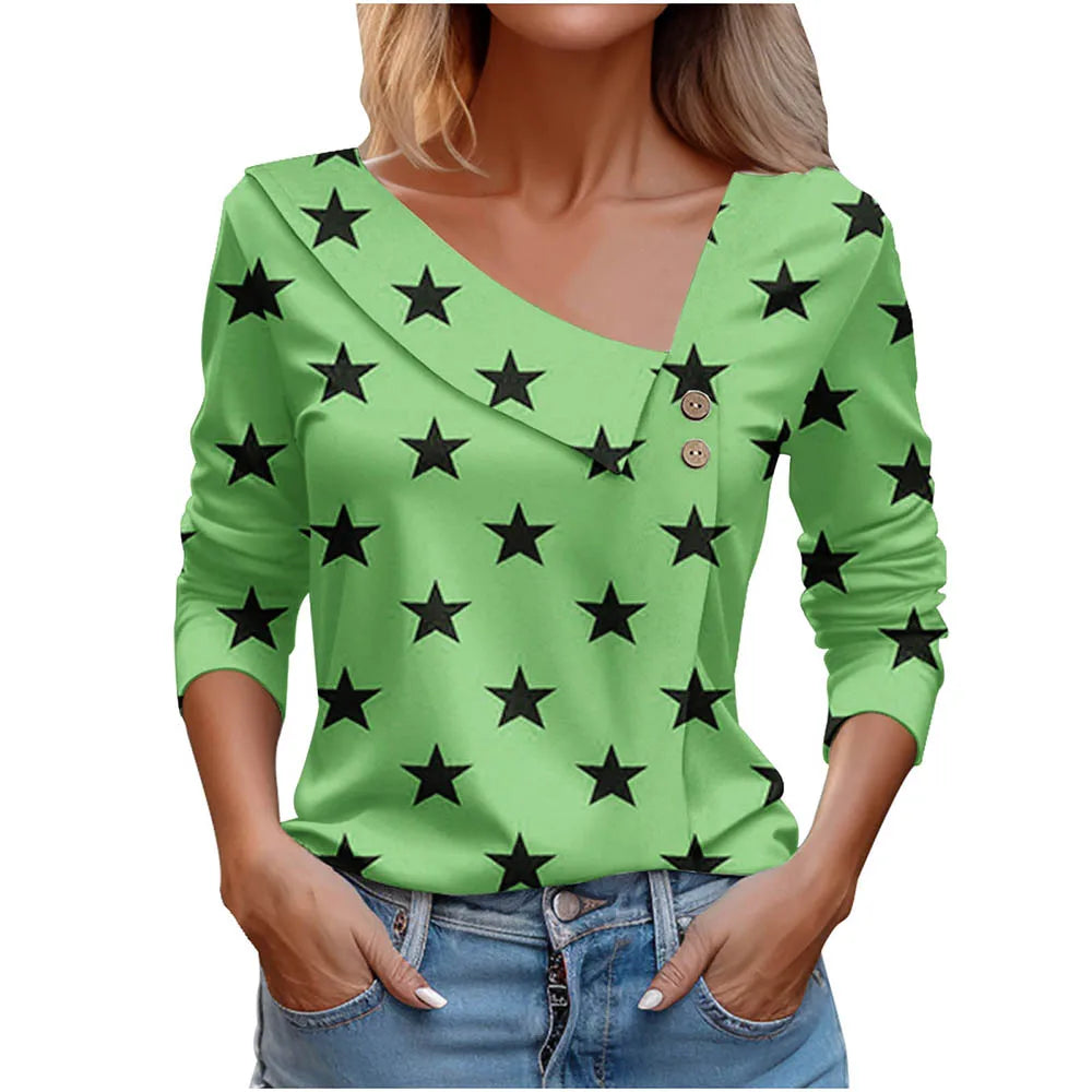 T Shirt For Women Fashion Long Sleeve Top White Floral Print Shirt