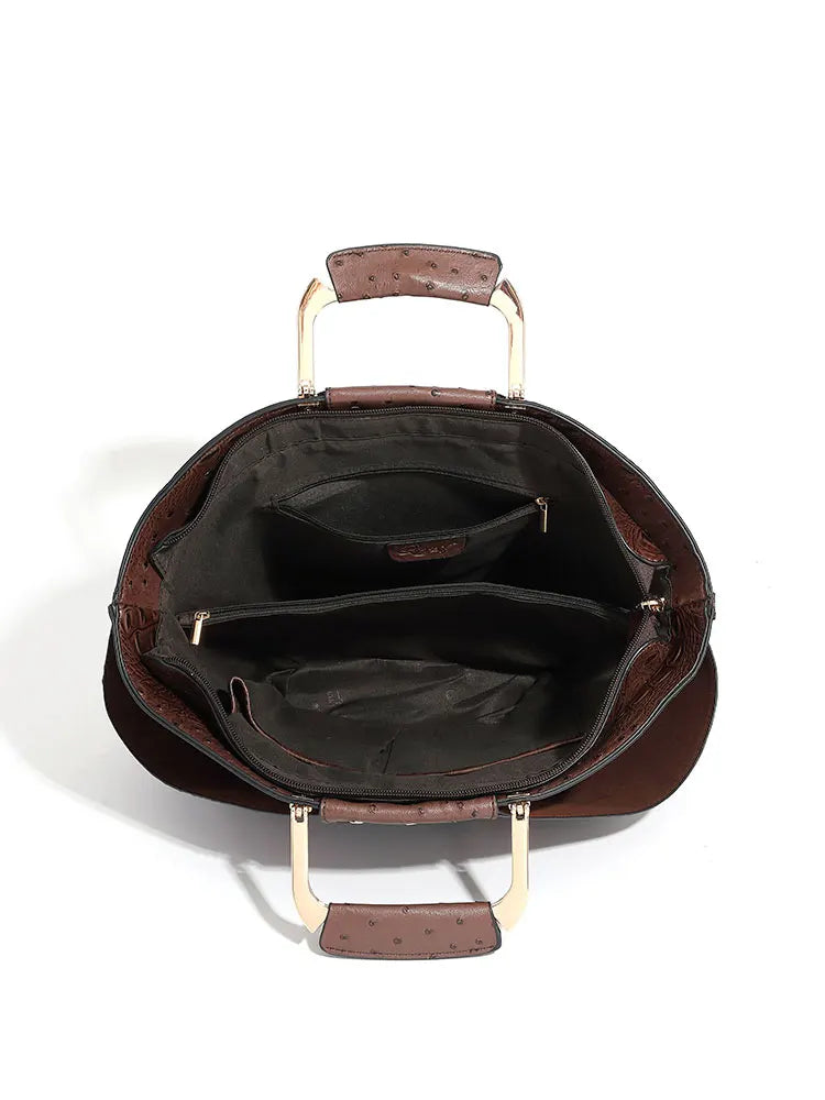 Large Capacity Leather Purse Metal Top Handle Handbags Crossbody Large Tote Bag