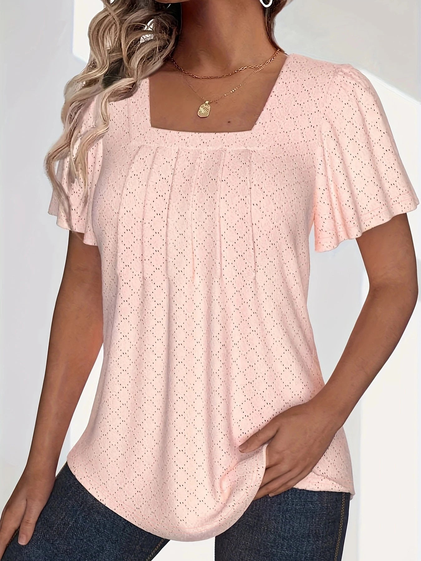Plus size spring and summer fashionable and elegant hollow tops for women
