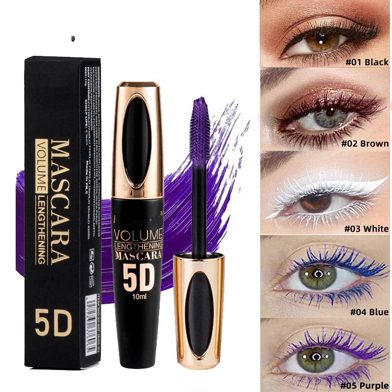 5D Mascara Makeup Waterproof Sweatproof Non-smudgy Slim Color Purple Blue White