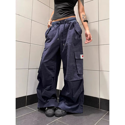 Women's Blue Baggy Letter Print Sweatpants Oversize Dance Pants Harajuku Japanese 2000s Style 90s Vintage Y2k Wide Trousers 2025