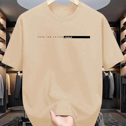 Men's Casual T-shirt, Round Neck Short Sleeves Letter Print Unisex Short Sleeves