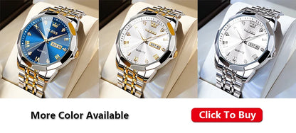 Gold Original Quartz Wristwatch Waterproof Luminous Watch for Male Rhombus Mirror Date Week