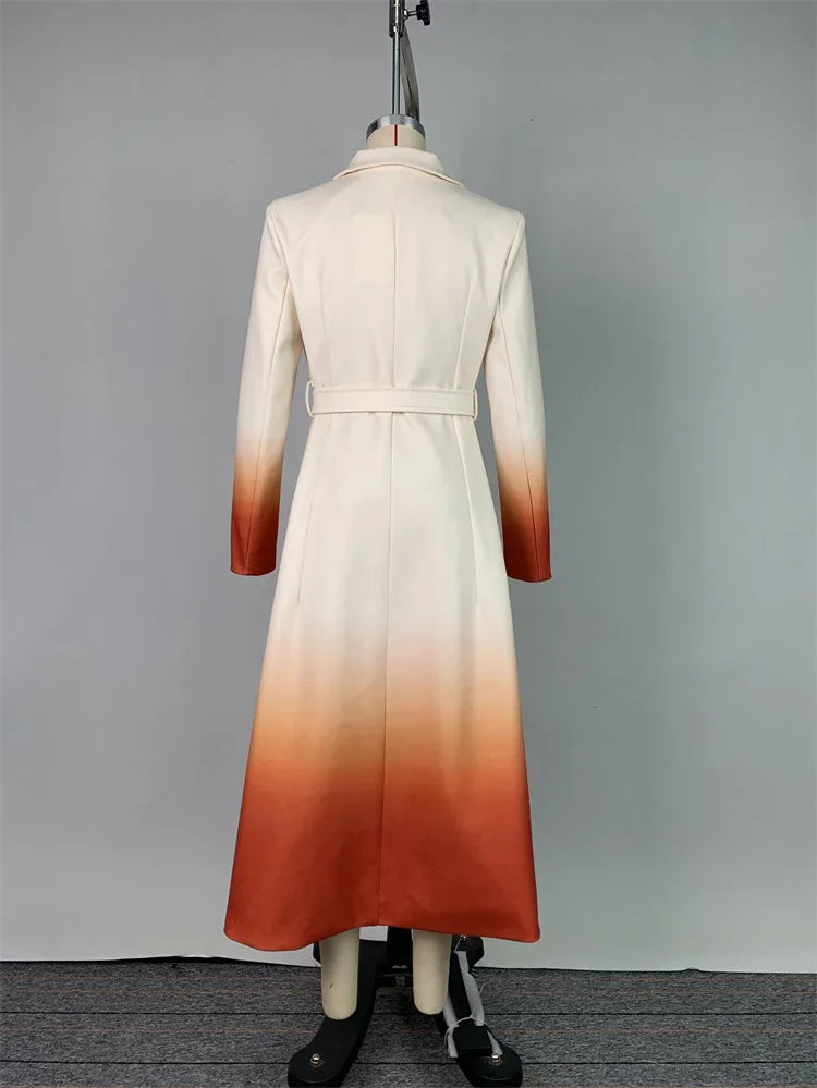 Warm Woolen Coats Long Sleeves Tied Waist Notched Collar Elegant Outerwear
