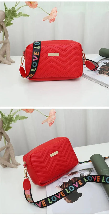 Embroidered Camera Bag PU Material Casual Small Square Bag Versatile Shoulder Strap