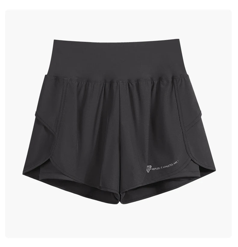 DRUR Yoga Short Woman Jogging Fitness Elastic Waist 2 In 1 Workout Shorts With Pockets