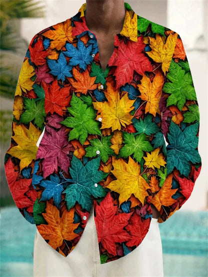 Flower pattern casual shirt men's long sleeved design oversized