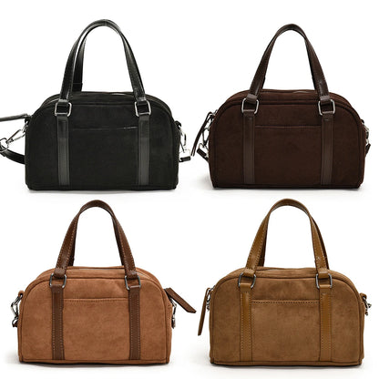 Women Suede Shoulder Bag Adjustable Strap Boston Bag with Interior Pocket Top Handle Bag Zipper Handbag for Work Travel