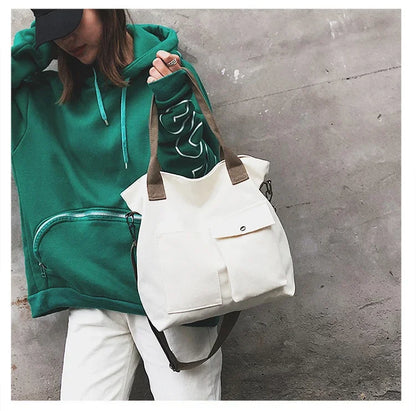 Fashion Canvas Bags Students Handbag Shoulder Bag Large Capacity Solid Color Totes Shopper Bag Casual Female CrossBody 2024