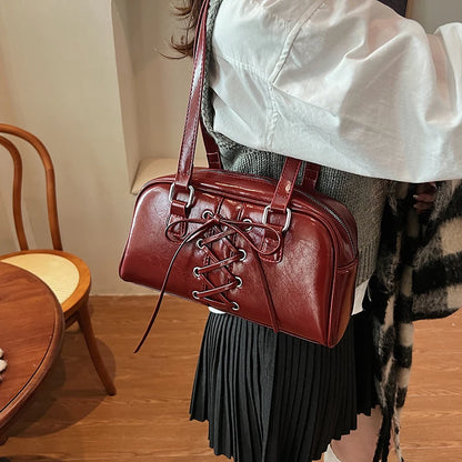 Shoulder Bag for Women Solid Color Boston Tote Bag PU Leather Bowling Handbag Hobo Bag for Work Travel