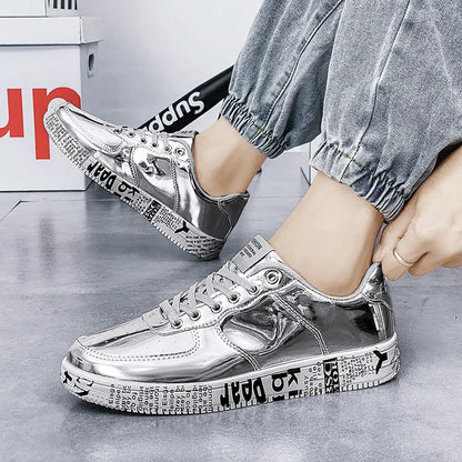 Brand Fashion Mirror Luxury Shoes for Men Women Glitter Leather Shoes Casual Men Golden
