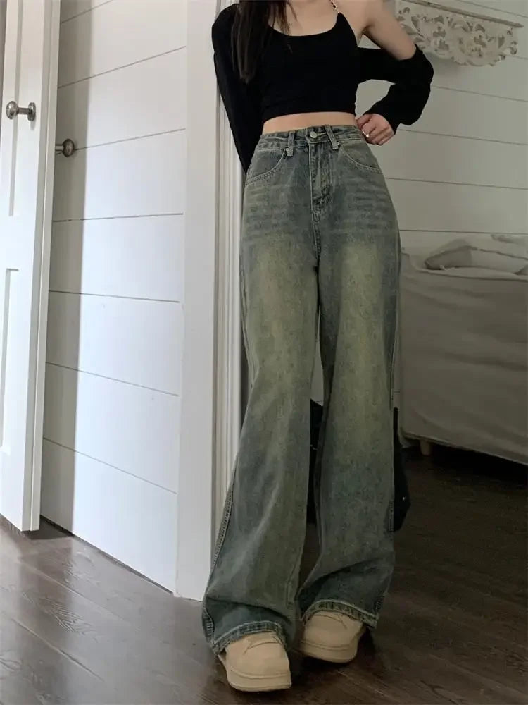 High-waisted Slimming Jeans Casual Bell Bottoms Straight-leg Long Pants For Women