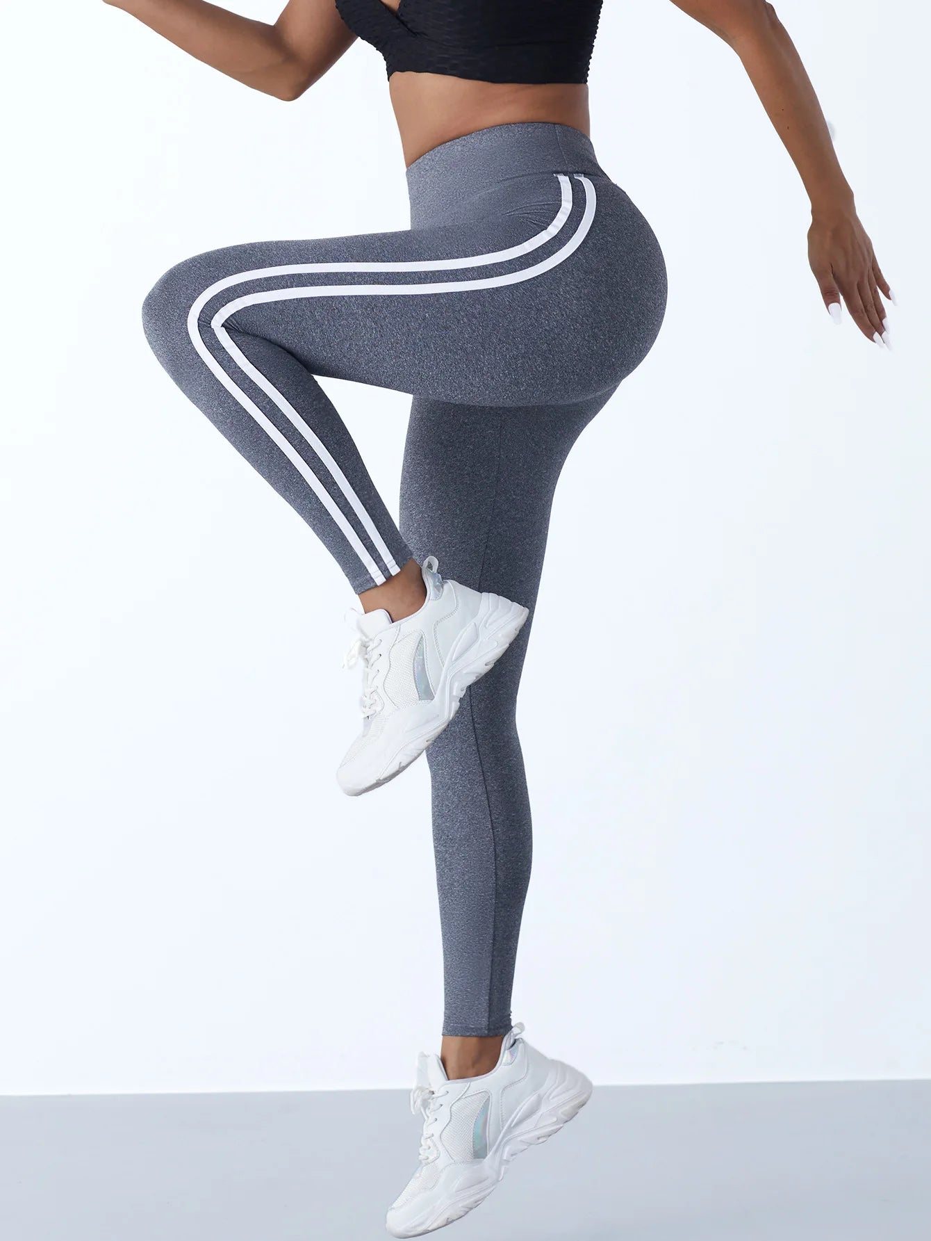 One Piece Casual Sports Side Stripe Pants High Waist 4 Way Stretch Breathable Running Workout Yoga Leggings