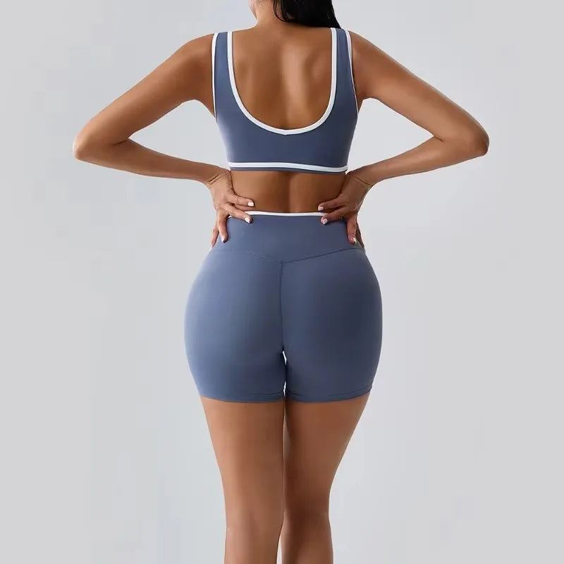 Seamless Yoga Sets Sports Fitness cross waist  Waist Hip-lifting Shorts Bra Suit