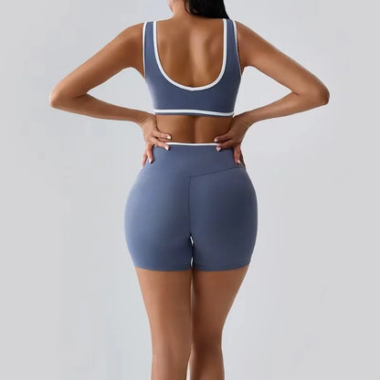 Seamless Yoga Sets Sports Fitness cross waist  Waist Hip-lifting Shorts Bra Suit