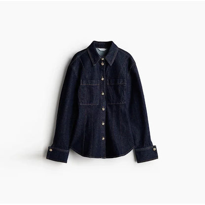 Street Denim Shirt Set Women Lapel Waist Up Long Sleeve Single Breasted Pocket Jacket Lady Jean Outfit set / M set / L pant / L set / M-set / L-pant / L-set / S-pant / S-pant / M-top / M-top / L-top / S-
