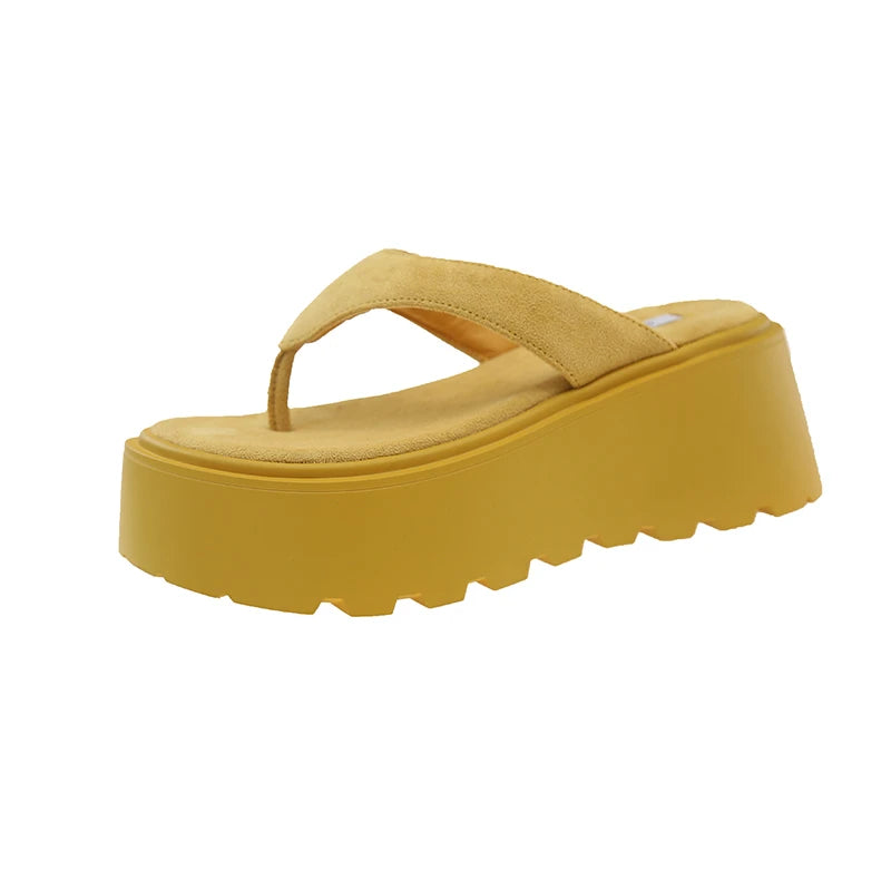 Thick Bottom Flip Flops Outdoor High Waist Seaside Beach Leisure Flip Flops Suede