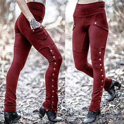Black Pencil Pants For Women Medieval Gothic Steampunk Rivet Skinny Leggings Trousers Sexy Fashion High Waisted Denim Pants