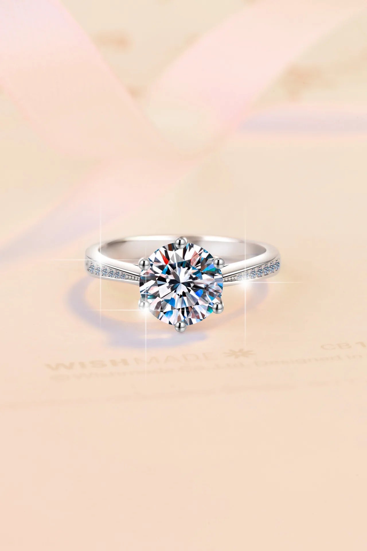 Women's PT950 Platinum round Six-Prong Ring with 3Ct Moissanite High-Purity Texture 3CT Striking Top High-End Gift