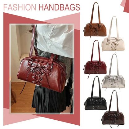 Shoulder Bag for Women Solid Color Boston Tote Bag PU Leather Bowling Handbag Hobo Bag for Work Travel