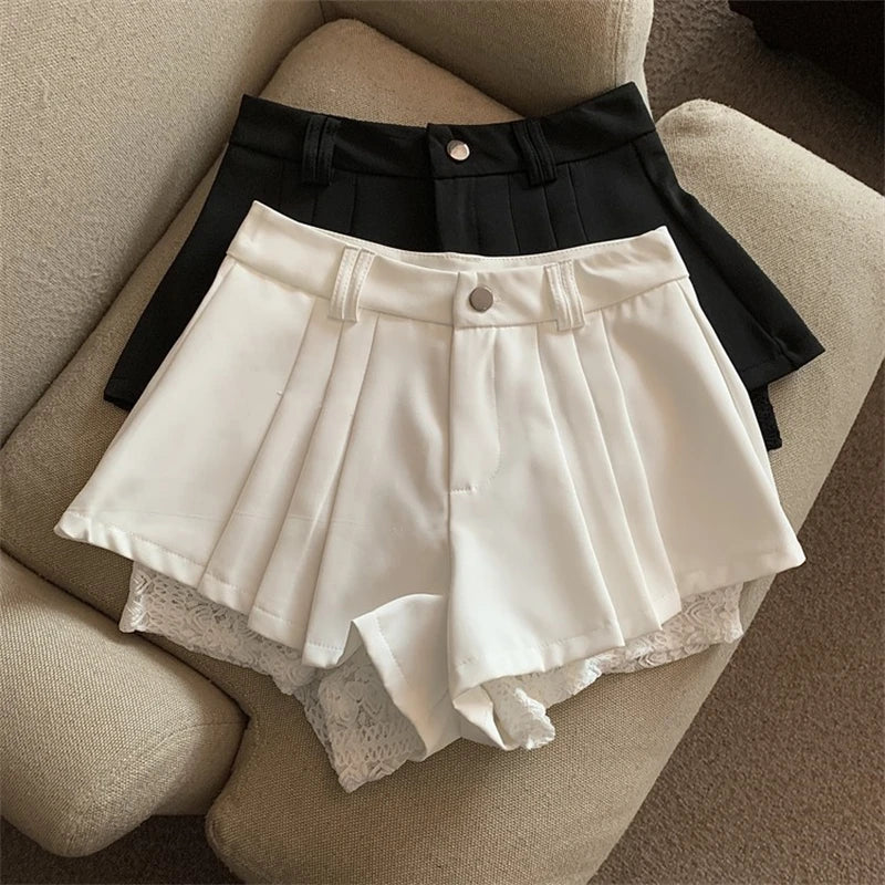 Women Black Gothic Y2k Pleated Shorts Skirt Vintage Mini Skirt Harajuku Korean Elegant Skirts Aesthetic Emo 2000s Clothes Summer