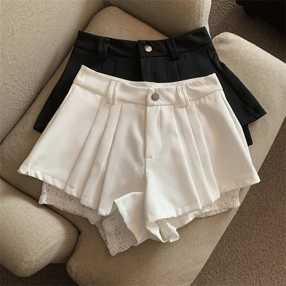 Women Black Gothic Y2k Pleated Shorts Skirt Vintage Mini Skirt Harajuku Korean Elegant Skirts Aesthetic Emo 2000s Clothes Summer