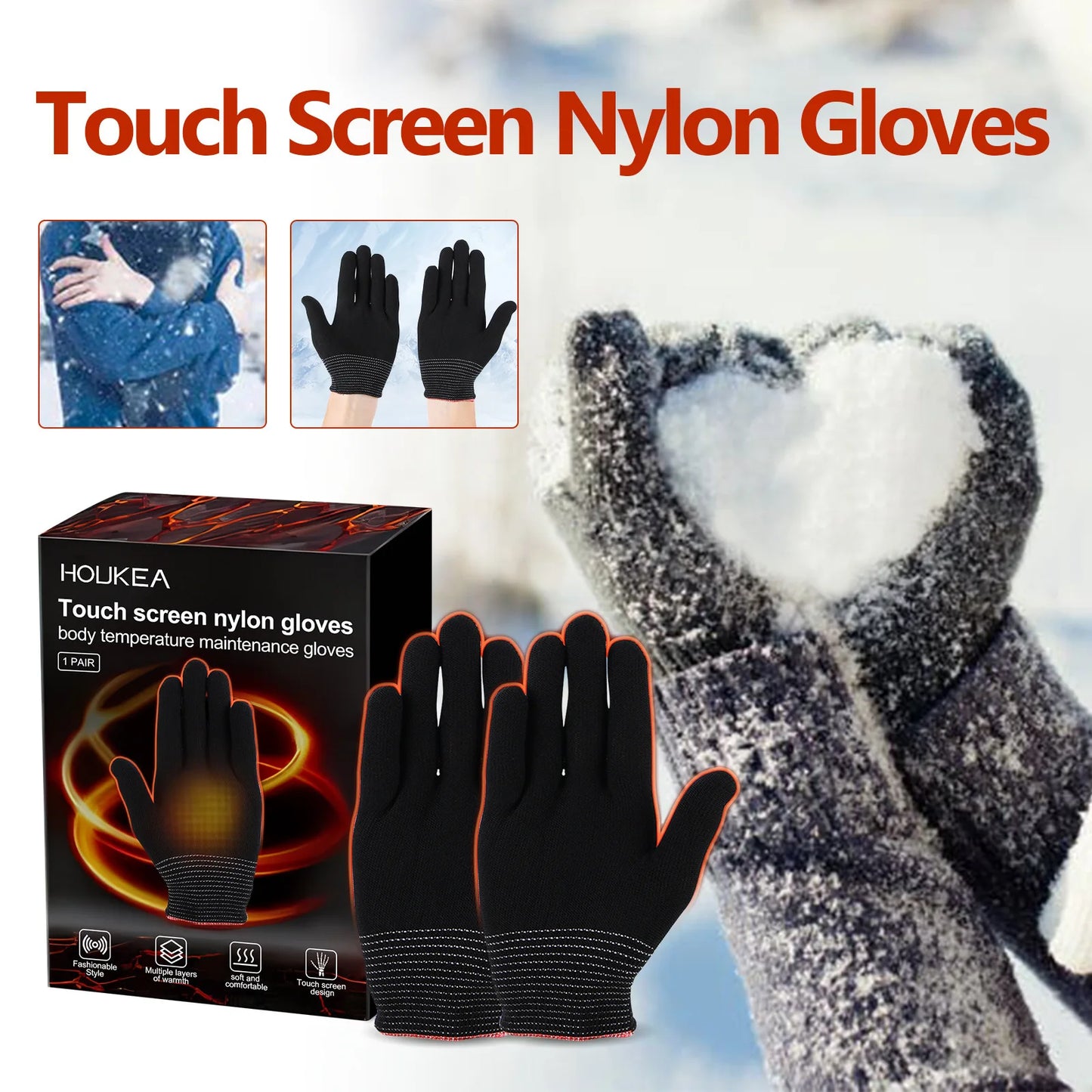 Nylon Gloves Winter Outdoor Sports Skiing Cold Hand Care Massage Heating Warm Gloves