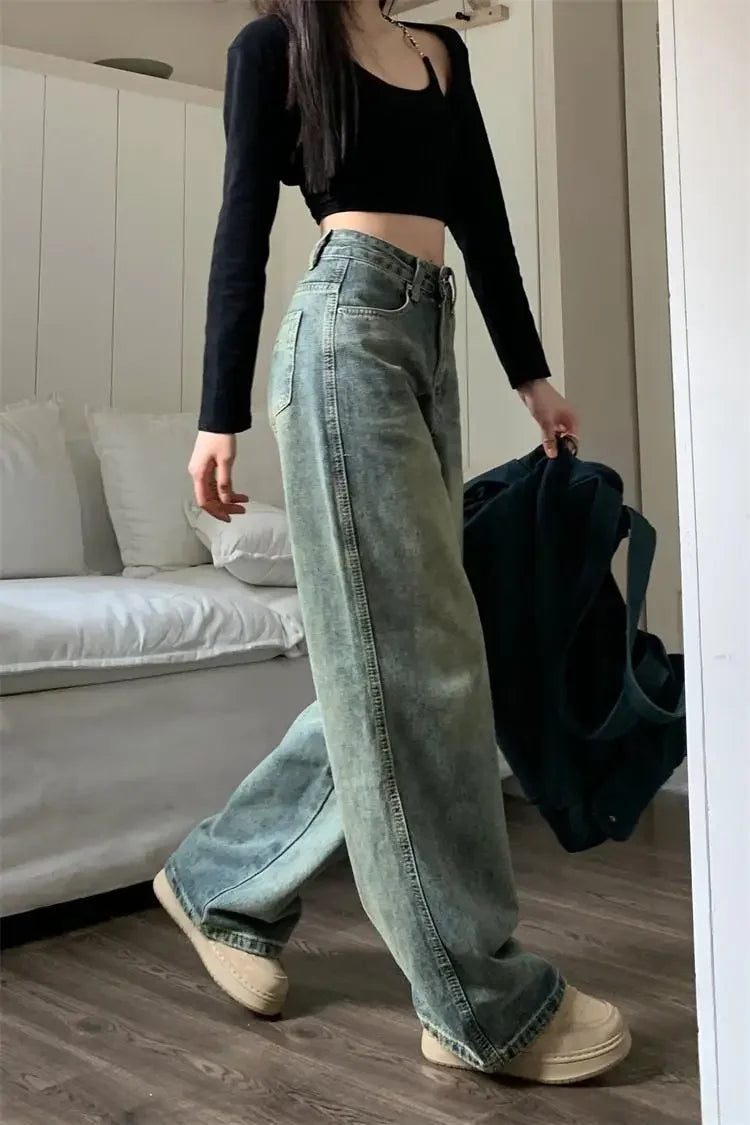 High-waisted Slimming Jeans Casual Bell Bottoms Straight-leg Long Pants For Women