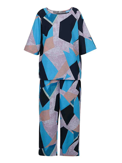 plus Size 2025 Women's Short Sleeve Pleated Suit Irregular Patterned Shirt Wide Leg Pants 2 Piece Fashion Sweatshirt Set