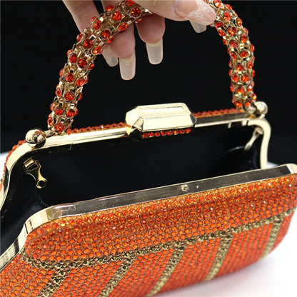 Exquisite Evening Bag With Diamond Design Fashion Handle Clutch Rhinestone Embellished Long Chain Bag