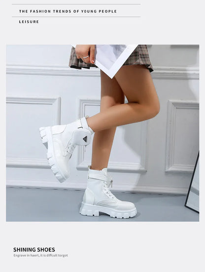 BLACK and White Ankel Boots Goth Platform Boots Snow Booties Woman
