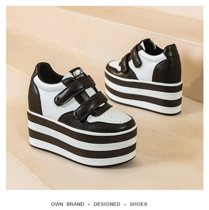 High quality 12cm Synthetic Genuine Leather Boot Ankle Platform Wedge High Brand Chunky Sneaker Shoes