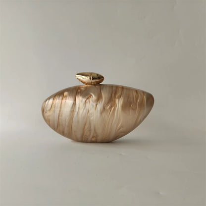 Shell Brand Pearl Brown Marble Acrylic Box Clutches Evening Bag Bridal Handbag
