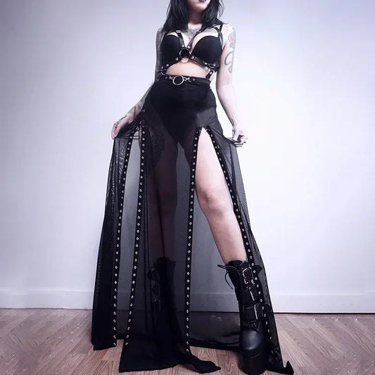 Harajuku Punk Black Hollow Out Skirt Goth Grunge Patchwork Eyelet Split Long 23101-22033 / S 23101-22033 / L 23101-22033 / XL 23101-22033 / S-23101-22033 / L-23101-22033 / XL-23101-22033 / M-