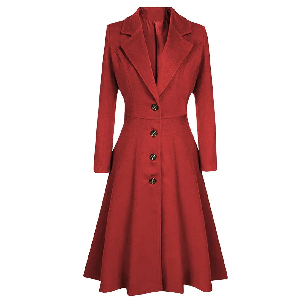 Lapel Button Long Trench Coat Windbreak Overcoat Women Jacket