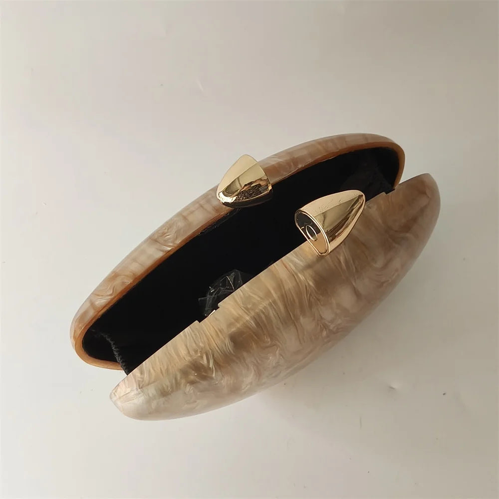 Shell Brand Pearl Brown Marble Acrylic Box Clutches Evening Bag Bridal Handbag