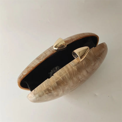 Shell Brand Pearl Brown Marble Acrylic Box Clutches Evening Bag Bridal Handbag