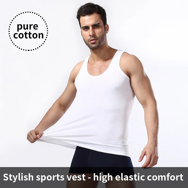 3/5 Pcs European plus-size men's cotton loose plus-size youth fitness sleeveless round neck