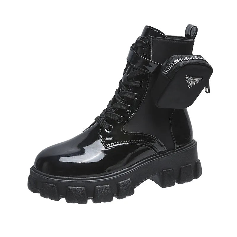 BLACK and White Ankel Boots Goth Platform Boots Snow Booties Woman