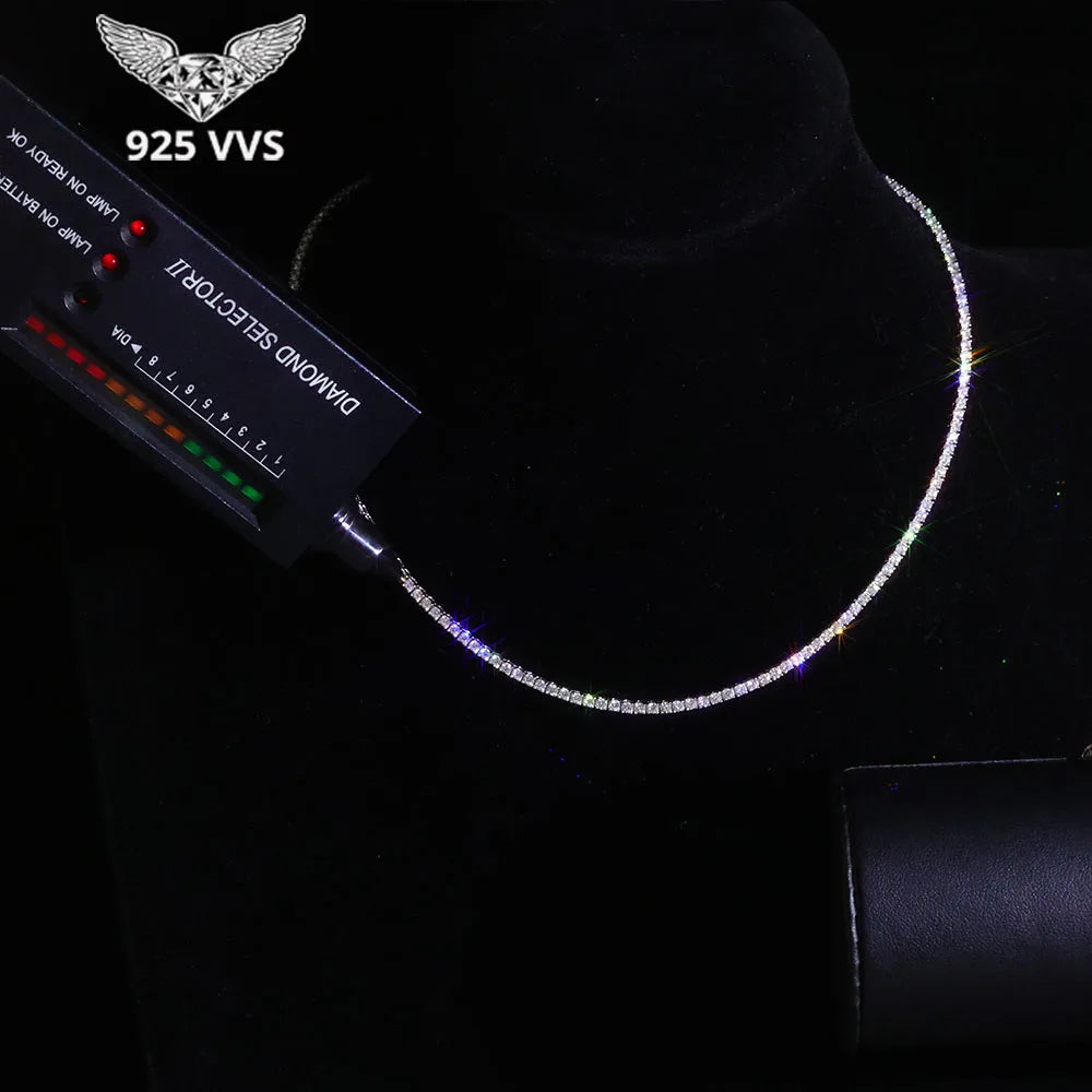 925 VVS Pass Diamond Tester Sterling Silver 2mm Moissanite Tennis Chain Necklace Women Engagement Jewelry High Quality
