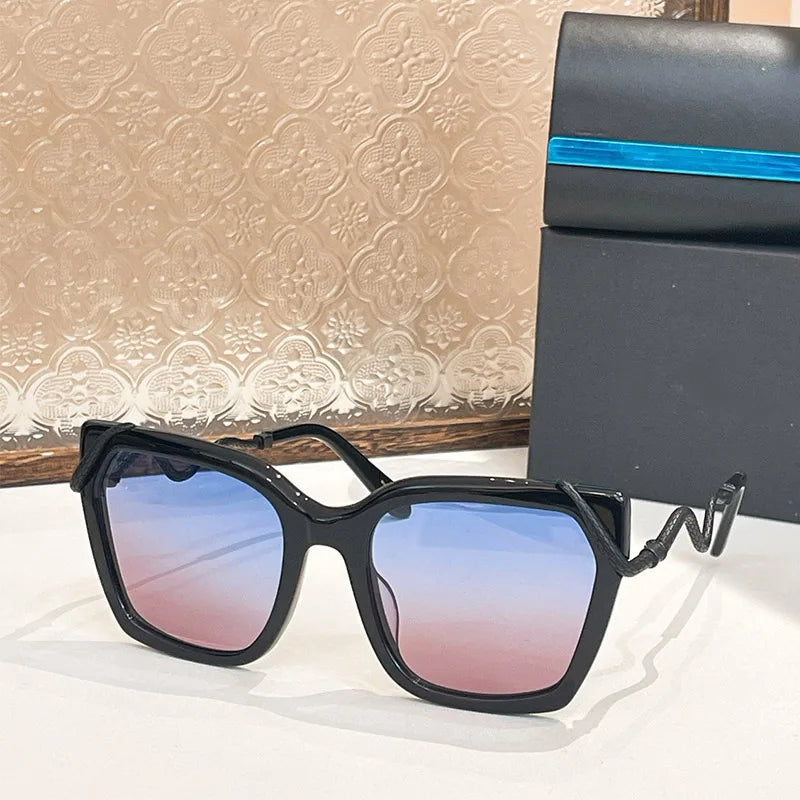 Big Square Alloy Sunglasses Gradient Designer Women Ladies Brand Gradient Uv400 Eyeglasses with Case
