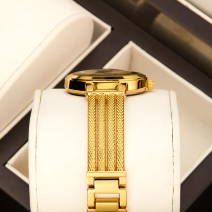 Ladies Quartz Watch Rhinestone Analog Scale Luxury Gold Watch Skeleton Wristband Gift Boxed