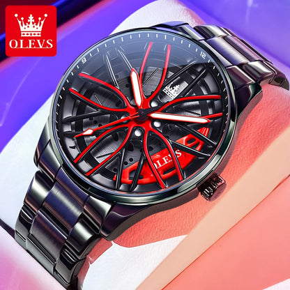 Mens Watch Original Rotatable Wheel Hub Dial Fashion Trend Quartz Watch Waterproof Luminous