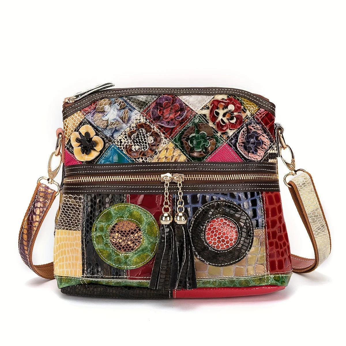 Casual Multi Color Messenger Bag Snake Pattern Women's Colorful Flowers