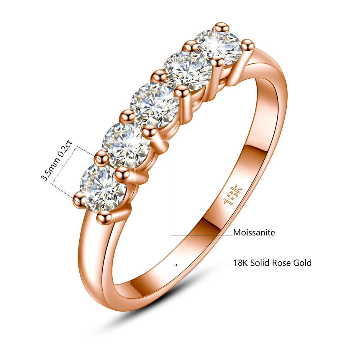 With Certficate 18K Solid Rose Gold Ring For Women 5 Stone AU 750 Luxury Wedding Band Jewelry With Stamp Trendy Engagement Gift