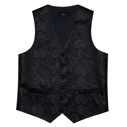 Luxury Paisley Men's Suit Vest Black Pink Red Wedding Prom Tuxedo Waistcoat Necktie Handkerchief Cufflink Sleeveless Jacket Vest