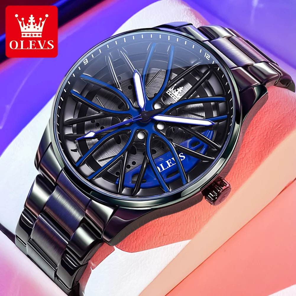 Mens Watch Original Rotatable Wheel Hub Dial Fashion Trend Quartz Watch Waterproof Luminous