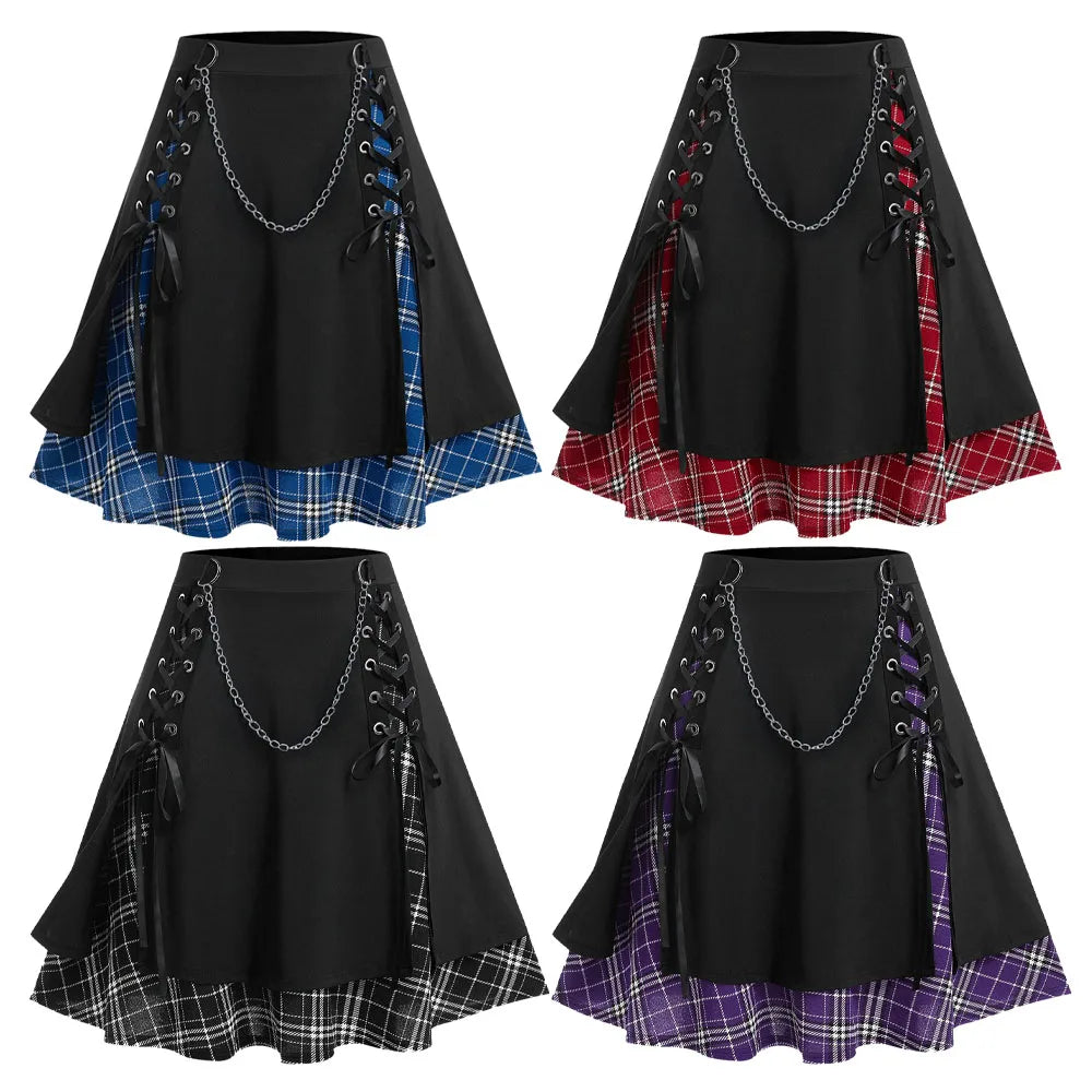 Plus Size Women's Gothic Skirt Casual Plain Chain Detail High Waisted